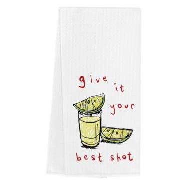 Imagem de Toalhas de cozinha de tequila engraçadas, presentes para mulheres e homens, amantes de tequila, bartender, dê o seu melhor tiro, toalhas de bar, waffle, tecido, prato, toalha de mão para bar, casa