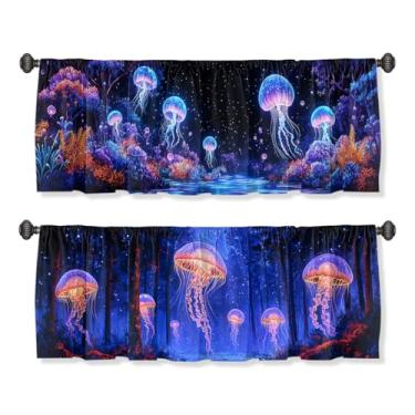 Imagem de AWJJPO Saia de cortina de água-viva floresta para janelas, pacote com 2, natureza, árvore, fantasia, céu estrelado, bolso decorativo, para cozinha, banheiro, quarto, sala de estar, 137 x 45 cm