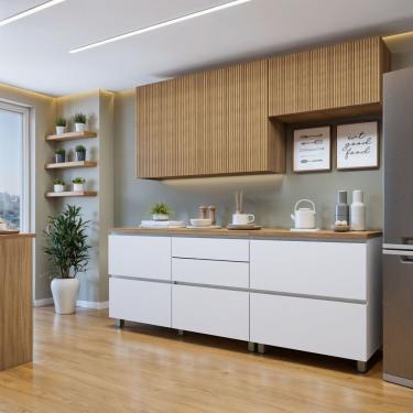 Imagem de Cozinha Completa Modulada 4 Peças 6 Portas 4 Gavetas Norten Branco-nature
