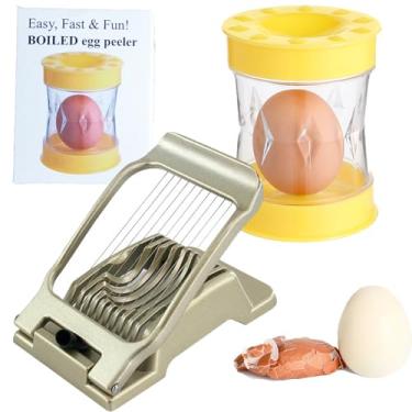 Imagem de Cortador de ovos para ovos cozidos, metal resistente, aço inoxidável, liga de alumínio, cortador de ovos para ovo, morango, cogumelo, cachorro-quente, ferramenta de cozinha (descascador + fatiador