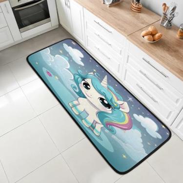Imagem de 2 x tapete de corredor de 1,8 m, lavável, antiderrapante, tapete de entrada macio, tapetes de cozinha, para corredores, entrada, cozinha, banheiro, lavanderia, quarto, decoração de casa, unicórnio