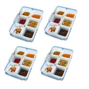 Imagem de Organizador de Geladeira，Se6 PeçAs，Capacidade de 3,8 Litros，Completo Com Tampa e Bandeja Interna para Drenagem de áGua，Adequado para Lavar Frutas e Legumes(4 Organizadores C/Divisória)