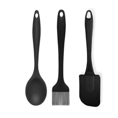 Imagem de Conjunto de Utensílios de Cozinha de Silicone, Preto, 3 Peças, Colher, Pincel e Espátula