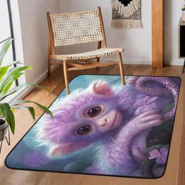 Imagem de Tapete de área para sala de estar, lavável à máquina, animal fofo, roxo, macaco, antiderrapante, tapete macio, para sala de estar, quarto, sala de jantar, berçário, cozinha, decoração de casa