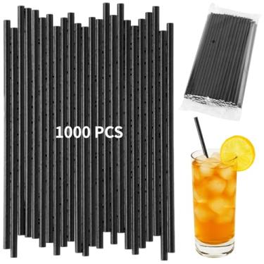 Imagem de 1000 PÇS Canudos de papel preto, 10 sacos de 100 canudos cada, 100% biodegradável compostável, canudo descartável, canudo de papel de 19,8 cm para bares, restaurantes, cafés, festas, smoothies