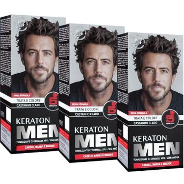 Imagem de Kert Kit 3 Tonalizante Keraton Men Cabelo, Barba e Bigode Castanho Cla