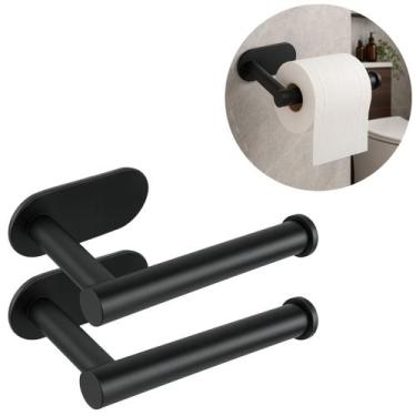 Imagem de 2 Suportes Inox Porta Papel Higiênico pra Banheiro Preto - Top Útil