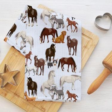 Imagem de Toalhas de cozinha fofas de cavalo e cachorro para cozinha, casa de fazenda, banheiro, panos de prato para lavar pratos, toalha de chá de mão de microfibra macia absorvente, presentes para amantes de