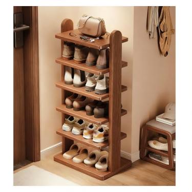 Imagem de SPXMQSS Sapateira de madeira maciça, organizador de sapatos estreito, suporte vertical autônomo, cantos arredondados para entrada, armário, salas de estar, quartos, 6 níveis 55 x 30 x 102 cm