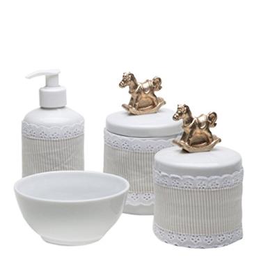 Imagem de Potinho de Mel Potes Molhadeira E Porta Álcool-Gel Com Capa Cavalinho Bege