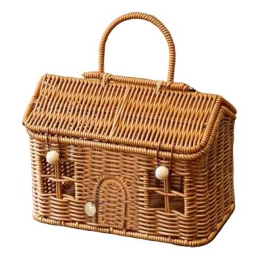 Imagem de Cesto Organizador em Rattan - Decoração Vintage para Casa em Forma de Casa - Recipientes de Armazenamento para Prateleiras,Para Banheiro Cozinha Lavanderia Quarto Bebé Brinquedos Acampamento Prai