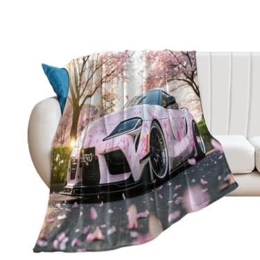 Imagem de HouLaiZhe Cobertor super macio flanela flores de cerejeira carro rosa JDM cobertores refrescantes leves para sofá-cama cadeira sofá carro viagem ao ar livre leve quente 101,6 cm x 152,4 cm