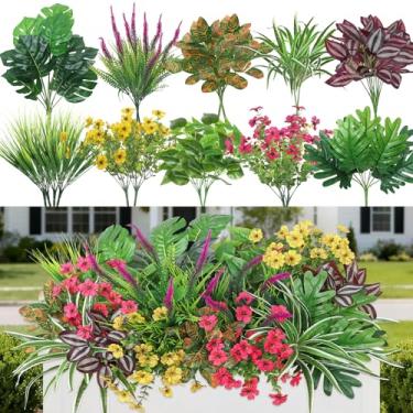 Imagem de Dremisland 20 peças de plantas artificiais ao ar livre resistentes aos raios UV flores falsas de plástico hastes de vegetação arbustos falsos para jardim varanda plantador janela caixa decoração de