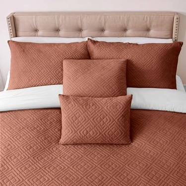 Imagem de Clara Clark Colchas tamanho solteiro – conjunto de colcha para todas as estações, conjunto de cama leve Pinsonic Weave – Conjunto de colcha de solteiro de 5 peças com fronhas, Mocha – Diamante