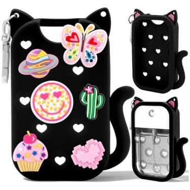 Imagem de Estojo de spray desinfetante para as mãos para Touchland Capa de silicone Keychian para suporte de desinfetante de mãos em spray porta-chaves com design de gato fofo capas com berloques compatíveis