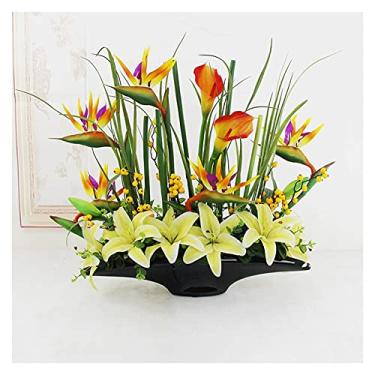 Imagem de LMJYU Flores artificiais, plantas artificiais de 60 cm, arranjos florais artificiais, flor de lírio falsa com vaso de cerâmica, conjunto de plantas artificiais usado para decoração de casa flores