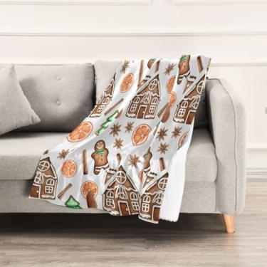 Imagem de Wassud Cobertores e mantas de Natal 152,4 x 228,6 cm, casas de gengibre, cobertor de Natal para sofá, cadeira, decoração de casa