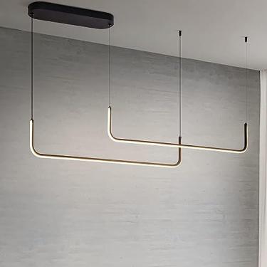 Imagem de Lustre linear moderno, luminária pendente LED dimerizável, 2 lâmpadas, ideal para ilha de cozinha, sala de jantar ou bar, preto, 3000K