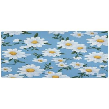 Imagem de Wassud Mouse pad de margarida branca para jogos com base de borracha antiderrapante, mouse pad longo para teclado de computador com borda costurada, almofada grande à prova d'água para escritório