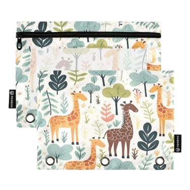Imagem de Wassud Pacote com 2 pastas de fichário com estampa de selva com girafas com 3 furos, pasta organizadora de arquivos para casa, escritório