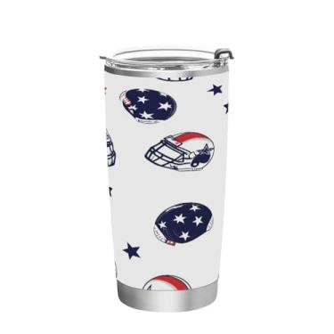 Imagem de STAYTOP Copo de aço inoxidável de capacete de futebol de 590 ml, copo de café isolado com tampa e canudo, caneca de café de viagem de parede dupla para bebidas quentes e frias