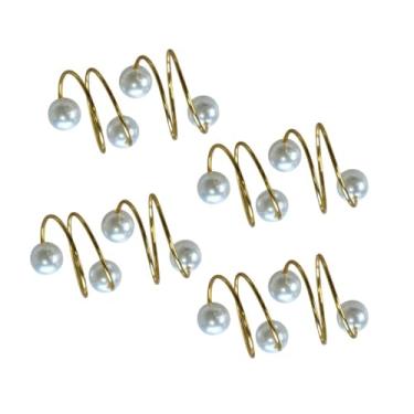 Imagem de Kit de 8 Anéis para Guardanapos, de Pérolas, Argola com Duas Voltas Dourada ou Prata, 4,5 x 4,5cm (8 Pçs Anel Duas Voltas/Dourado)