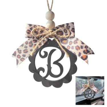 Imagem de Lindo acessório para espelho retrovisor, pingente de leopardo, pingente feito à mão, estampa de guepardo, espelho retrovisor, decoração de escritório em casa para mulheres e meninas - Letra B
