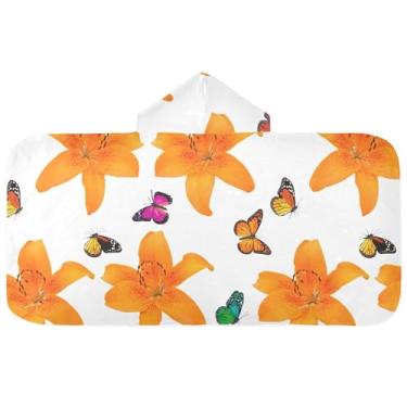 Imagem de Burbuja Toalha de banho com capuz de laço rosa para crianças, toalha de praia de pelúcia macia absorvente para chá de meninas e meninos 3-10 anos, 61 x 127 cm