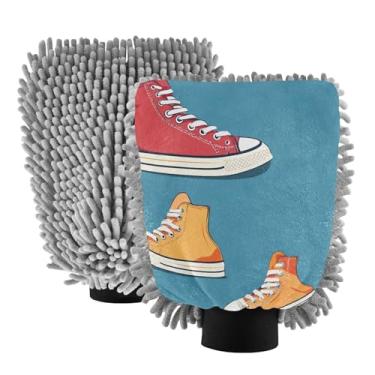 Imagem de STAYTOP Sapatos coloridos de desenho animado luvas de lavagem de carro, 2 peças, luvas de microfibra de chenille, sem arranhões, panos de esponja de lavagem ultra absorventes para carros, limpeza