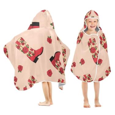Imagem de Burbuja Botas de cowboy toalha de banho com capuz para crianças, toalha de praia de pelúcia macia absorvente para meninas e meninos 3-10 anos, 61 x 127 cm