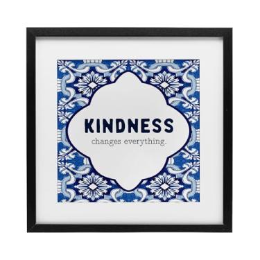 Imagem de Stupell Industries Impressão emoldurada impressa em preto com estampa "Kindness Changes Everything" sob vidro, design por Lettered and Lined, 40,6 x 40,6 cm
