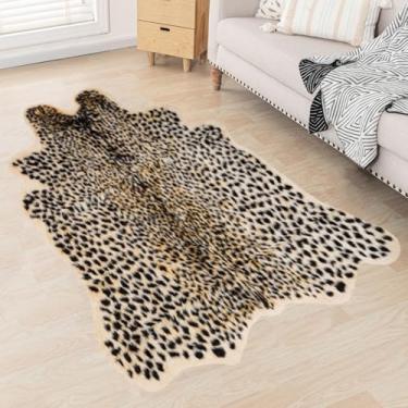 Imagem de Tapete de leopardo, tapete de guepardo, estampa de animais, pele sintética, couro bovino para casa, escritório, sala de estar, quarto, 1,6 m x 2 m