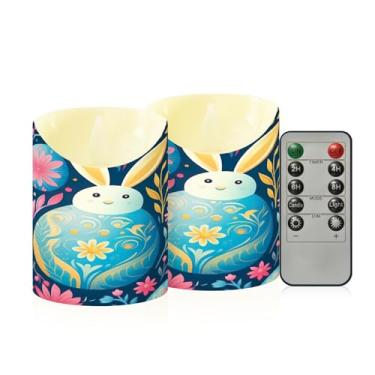 Imagem de Wassud Pacote com 2 velas abstratas de coelho sem chama com controle remoto, velas realistas cintilantes com temporizador, velas decorativas para Natal, casamento, festa, decoração de casa pequena
