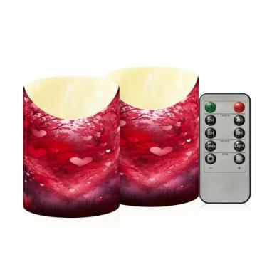 Imagem de Wassud Pacote com 2 unidades de coração vermelho (3) velas sem chama com controle remoto, velas realistas cintilantes com temporizador, velas decorativas para Natal, casamento, festa, decoração de