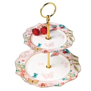 Imagem de Fruteira Prato europeu de dim sum de camada dupla, prato de frutas em inglês, suporte para bolo de sala de estar, prato de frutas secas com açúcar, chá da tarde Decoração de mesa
