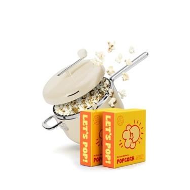 Imagem de Popsmith Conjunto para iniciantes em creme – Máquina de pipoca de fogão de 6 litros com 5 pipocas de cinema e kits de pipoca de milho de 5 chaleira – Máquina de pipoca de aço inoxidável compatível com