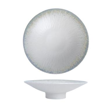 Imagem de Fruteira Tigela de servir com pedestal e padrão ondulado, em cerâmica, para frutas e petiscos, utensílio de mesa decorativo para cozinha e sala de jantar. Decoração de mesa(Branco)
