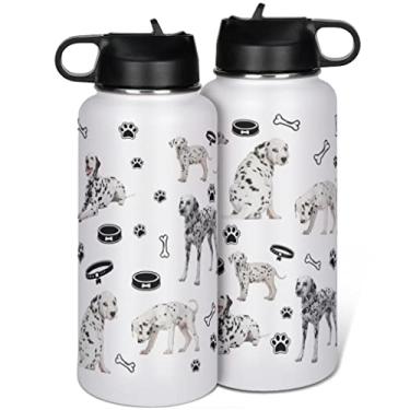 Imagem de Garrafa térmica para cães dálmatas com canudo à prova de vazamento para adultos e crianças, garrafa térmica de aço inoxidável para esportes e viagens dálmatas