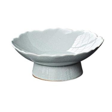 Imagem de Fruteira Fruteira de cerâmica em formato de lótus, estilo retrô, com acabamento esmaltado, prato decorativo tradicional e moderno para decoração de casa. Decoração de mesa(Blue)