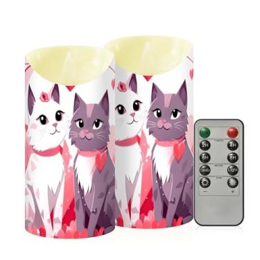 Imagem de Wassud Pacote com 2 velas sem chama para gatos doces com controle remoto, velas realistas cintilantes com temporizador, velas decorativas para Natal, casamento, festa, decoração de casa média