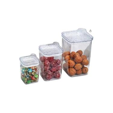 Imagem de Kit 3 Potes Herméticos Quadrados Multiuso com Tampa, Transparente, Plástico, 400ml/900ml/1900ml, Empilhável, Livre de BPA