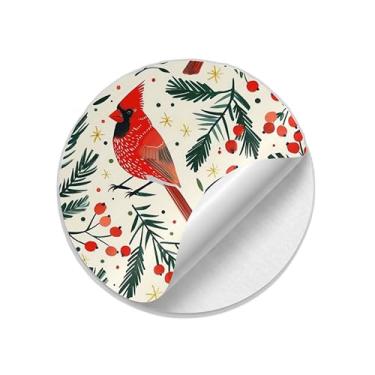 Imagem de Adesivos Natalinos Redondos com Pássaros em Galho 25 Unidades - Tamanho 50x50cm
