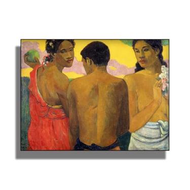 Imagem de OKRA Arte de parede em tela Gauguin - Decoração de casa de três taitianos - Pintura a óleo impressionista - Móveis elegantes e itens decorativos para banheiros, quartos e cozinhas. Sem moldura. 12 x