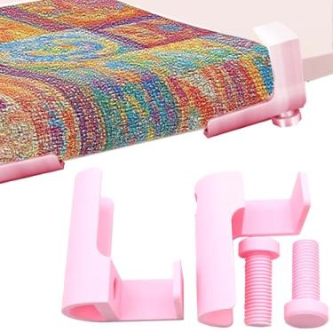 Imagem de Kit de suporte de rolo de lona de pintura de diamante - braçadeira de mesa ajustável para artesanato e presente, organizador antirrolo e economia de espaço (rosa)