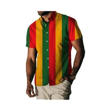 Imagem de Camisa Casual Vintage Havaiana Masculina Com Estampa Floral Arco-Íris 