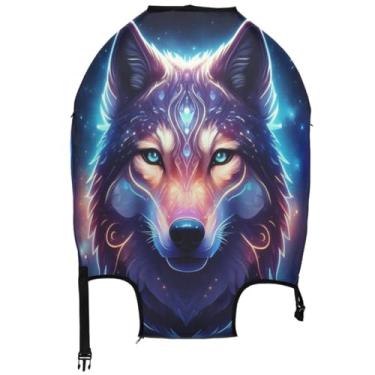 Imagem de Joisal Capas de mala para protetor de bagagem, lavável, acessórios especiais de viagem, rosto de lobo místico, nebulosa cósmica, Nebulosa cósmica com cara de lobo mística, L, Fits 26-28 Inch Case