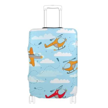 Imagem de Joisal Lindas capas de bagagem de avião helicóptero céu azul para bagagem, protetor de bagagem, acessórios de bagagem de viagem, floral, P, serve para estojo de 45 a 50 cm, Lindo avião helicóptero céu