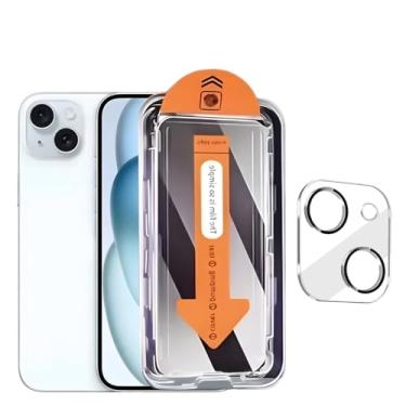 Imagem de 1 pacote com protetor de tela de privacidade para iPhone 15 Plus [6,7 polegadas] + 1 pacote de protetor de lente de câmera com moldura de instalação, compatível com ilha dinâmica, vidro temperado
