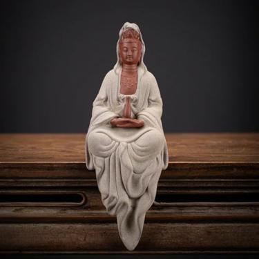 Imagem de FENNYYAR Estilo chinês ZenMood O Bodhisattva Buda Guanyin, 22,5 cm 22,6 cm, Ornamento Estátua Cerâmica Porcelana Buda
