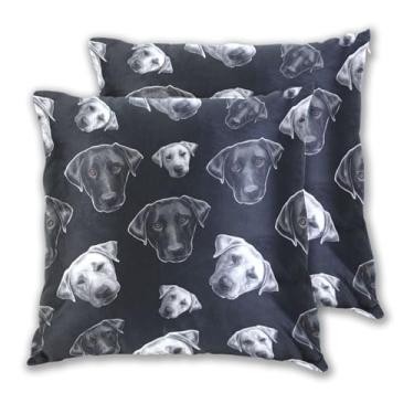 Imagem de Joitme Conjunto de 2 capas de almofadas quadradas decorativas para cães labrador preto e branco, 45 x 45 cm, 2 peças